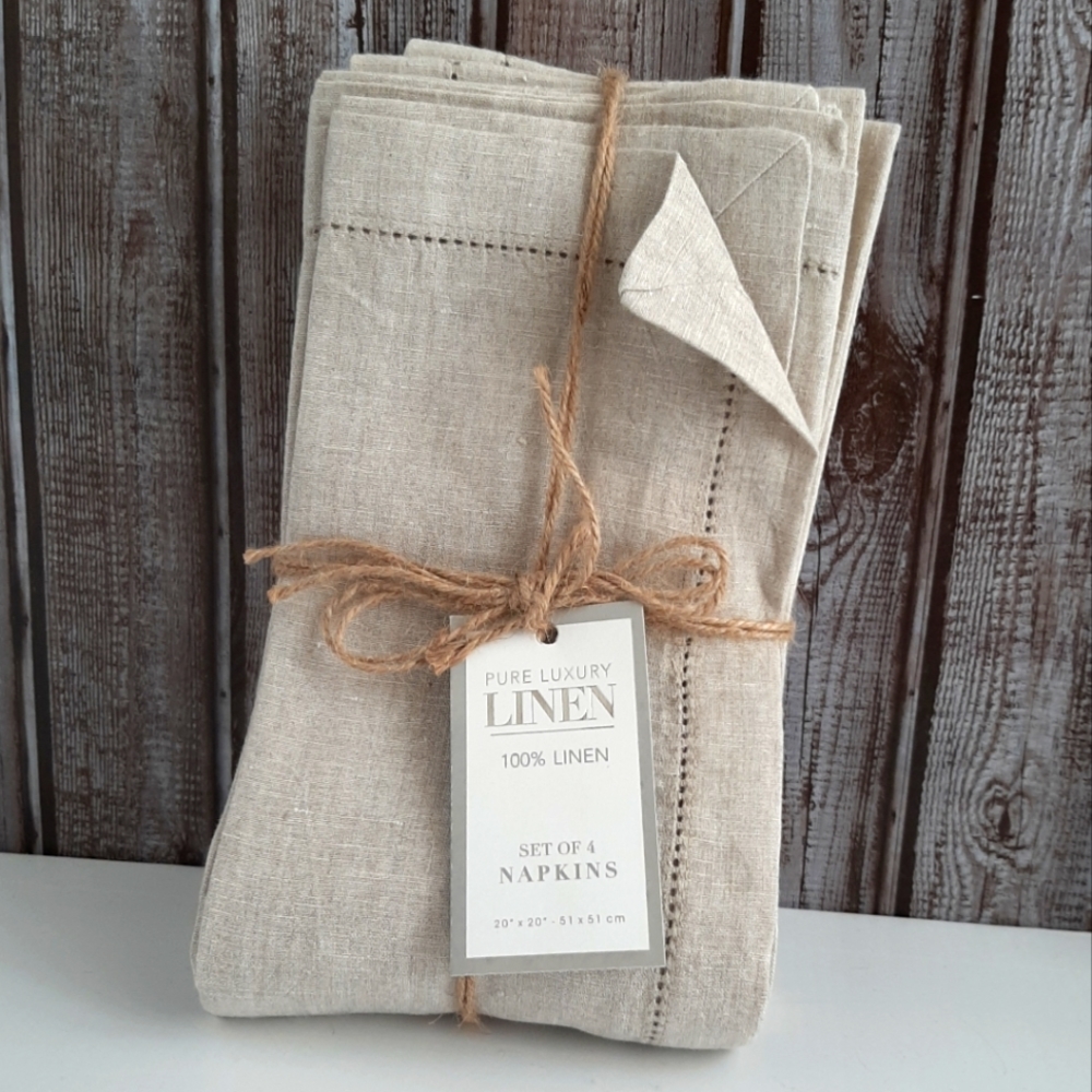 *Pure Luxury Linen 20" Square 100% Belgian Linen 4 Napkins Natural Flax